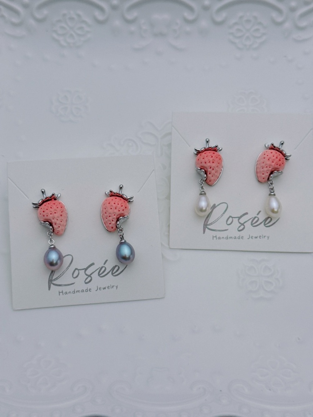 26E320 Cute Handmade Freshwater Pearl Strawberry Earrings S925 Post 6-8mm